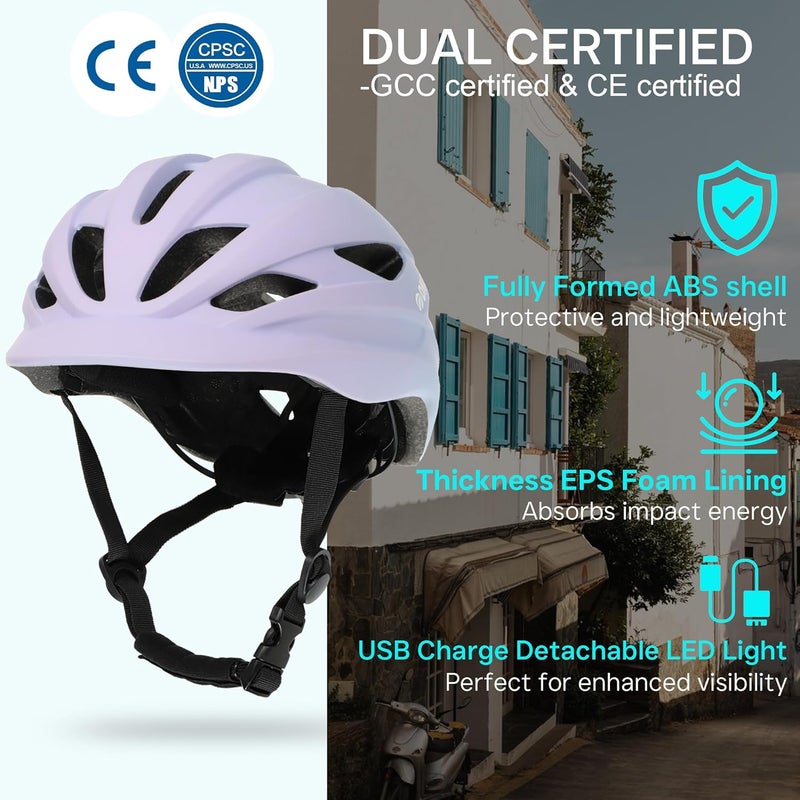 DKONI Bike Helmet Adult Urban:Bicycle Helmet for Men Women with USB Charge Detachable Taillight Helmets for Commuter Cycling Scooters - Image 3